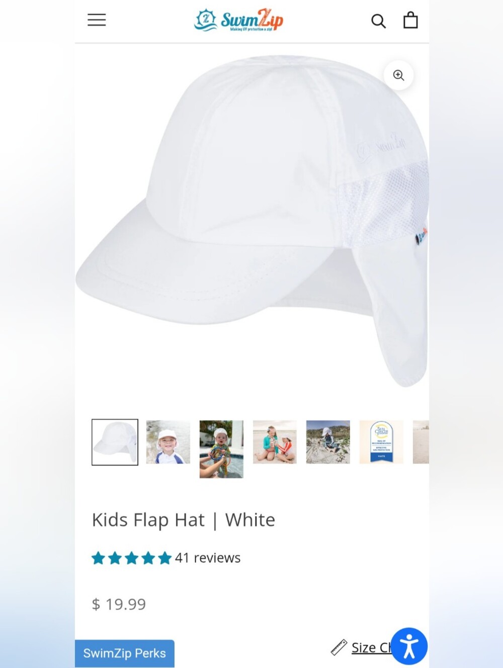SwimZip Baby White Flap Sun Hat 0-6M UPF 50+